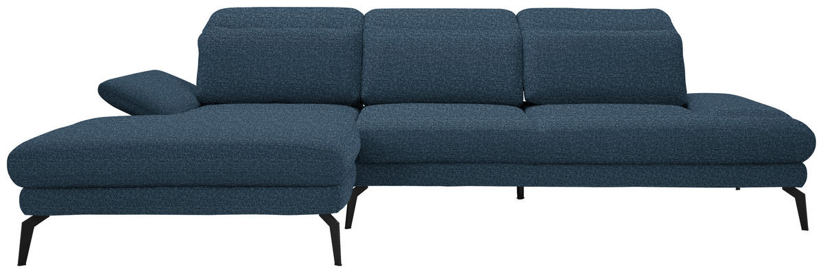 ECKSOFA in Webstoff Blau  180/289 cm  - Blau/Schwarz, Design, Textil/Metall (180/289cm) - Stylife