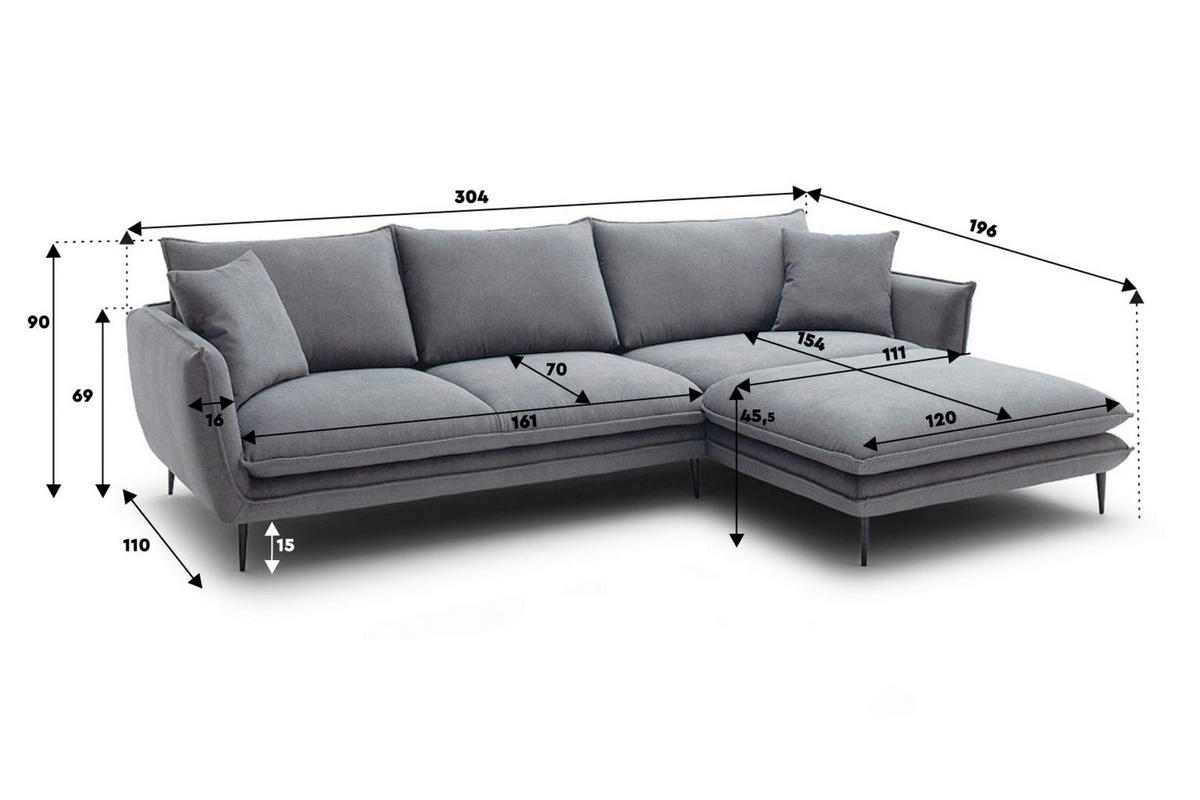 ECKSOFA Grün Webstoff  - Schwarz/Grün, KONVENTIONELL, Textil/Metall (304/196cm) - Hom`in