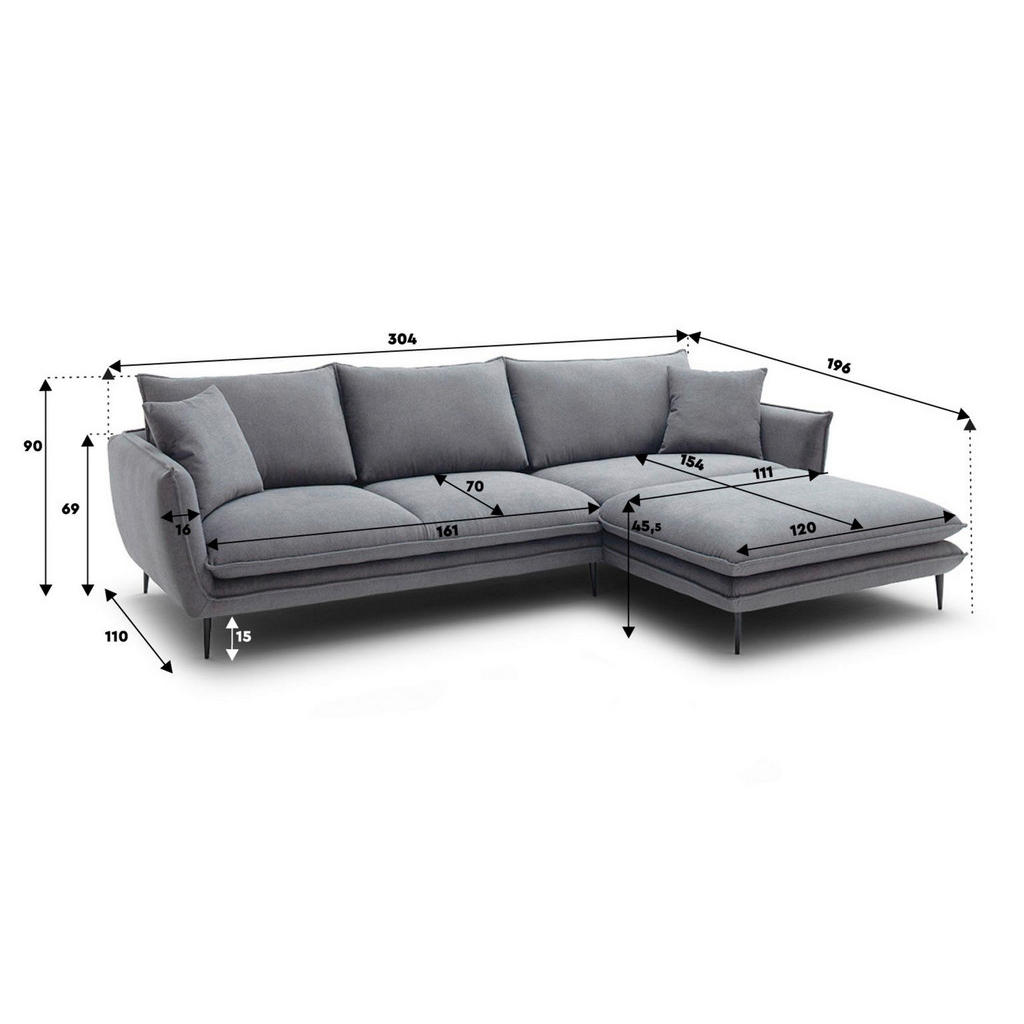 Thumbnail - Hom`in Ecksofa, Dunkelblau, Textil, 5-Sitzer, Füllung: Polyetherschaumkern, Silikon,Silikon, Ottomane links, L-Form, 304...