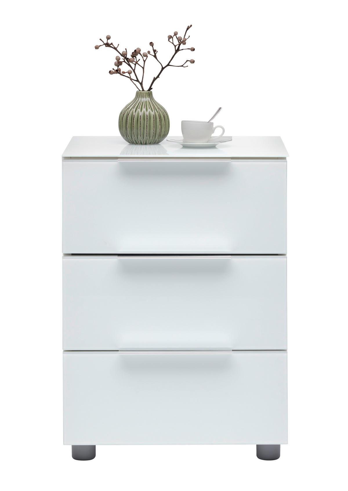 NOĆNI ORMARIĆ bijela visoki sjaj   - siva/boje kroma, Basics, staklo/drvni materijal (45,3/60,4/40cm) - Voleo