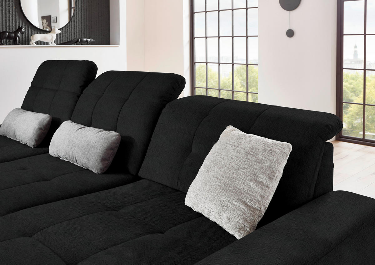 ECKSOFA in Flachgewebe Schwarz  - Schwarz, Design, Textil/Metall (309/190cm) - Beldomo Style