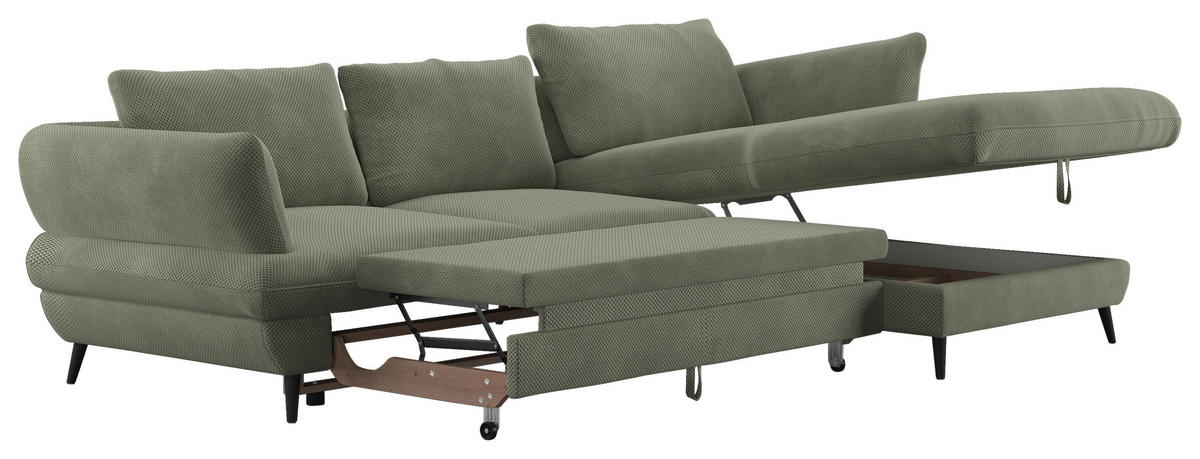 ECKSOFA in Velours Grün  - Schwarz/Grün, Design, Textil/Metall (281/181cm) - Livetastic