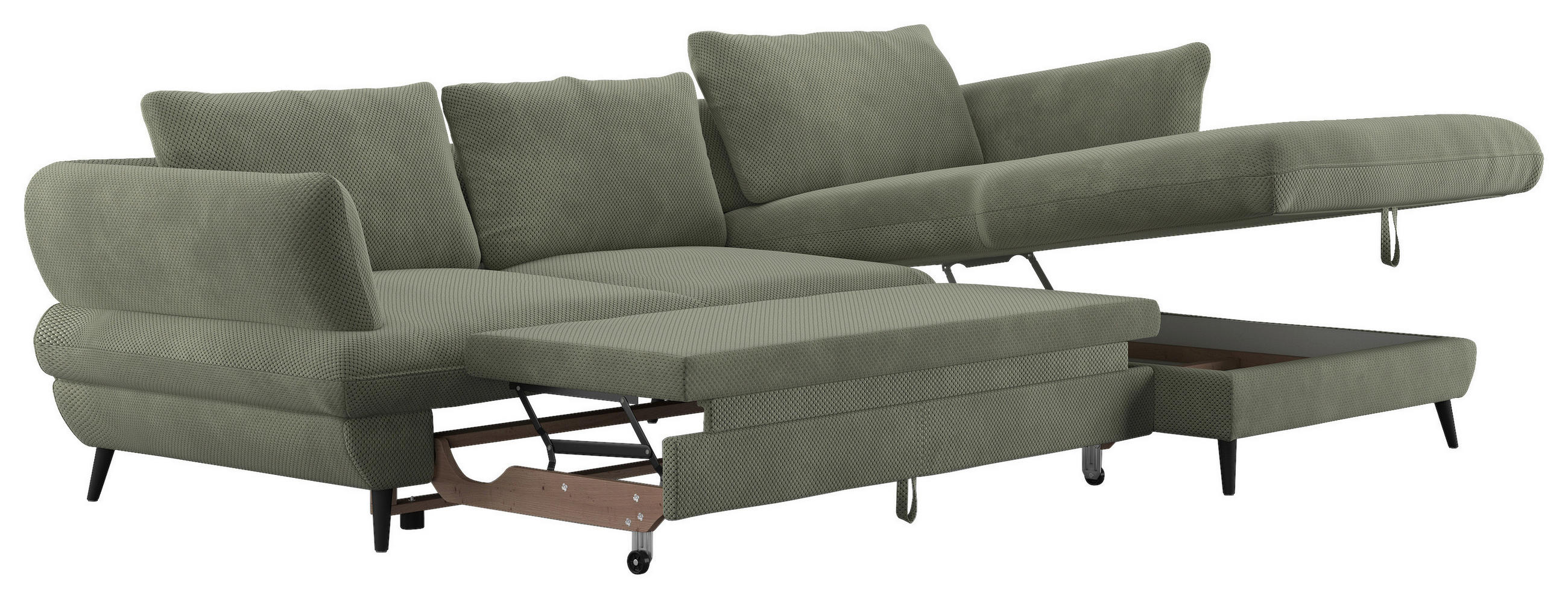 Thumbnail - Livetastic Wohnlandschaft, Grün, Textil, 3-Sitzer, Ottomane rechts, L-Form, 281x181 cm, Made in EU, Stoffauswahl, Rücken...