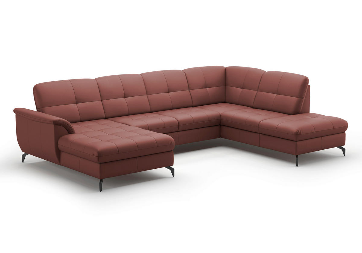 WOHNLANDSCHAFT Rotbraun Echtleder  - Rotbraun/Schwarz, MODERN, Leder/Metall (164/319/212cm) - Sit & More