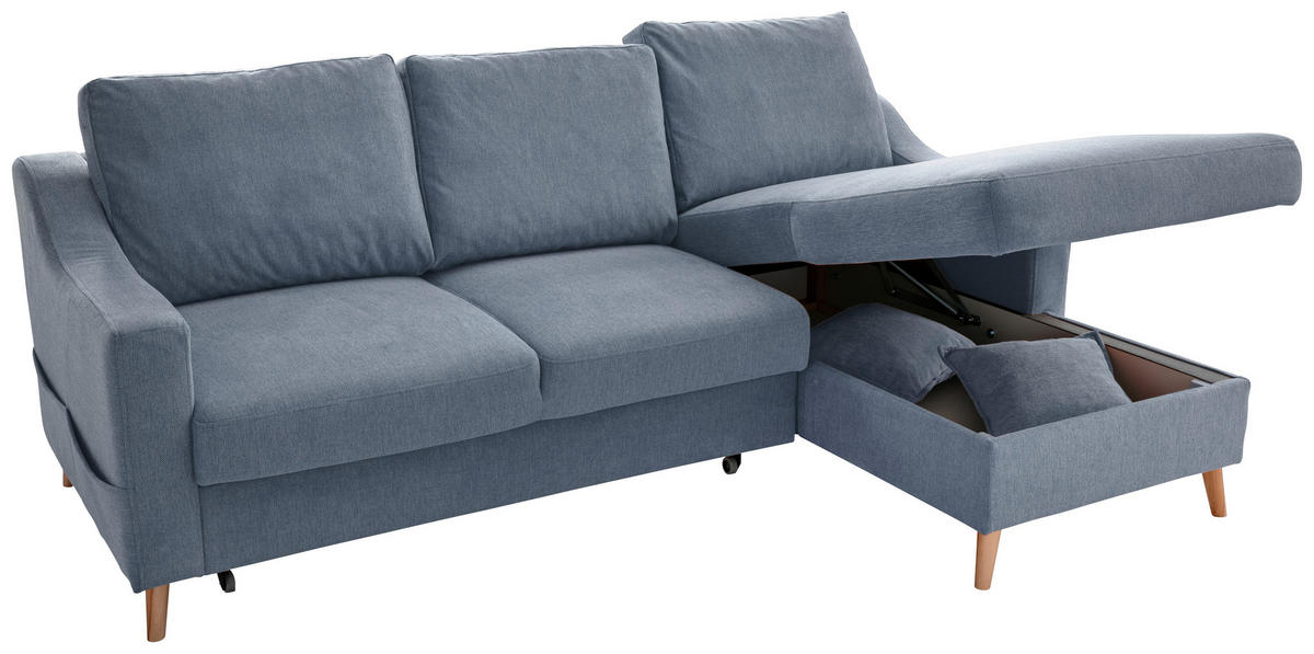 ECKSOFA in Struktur Blau  - Blau/Naturfarben, Konventionell, Holz/Textil (228/150cm) - P & B