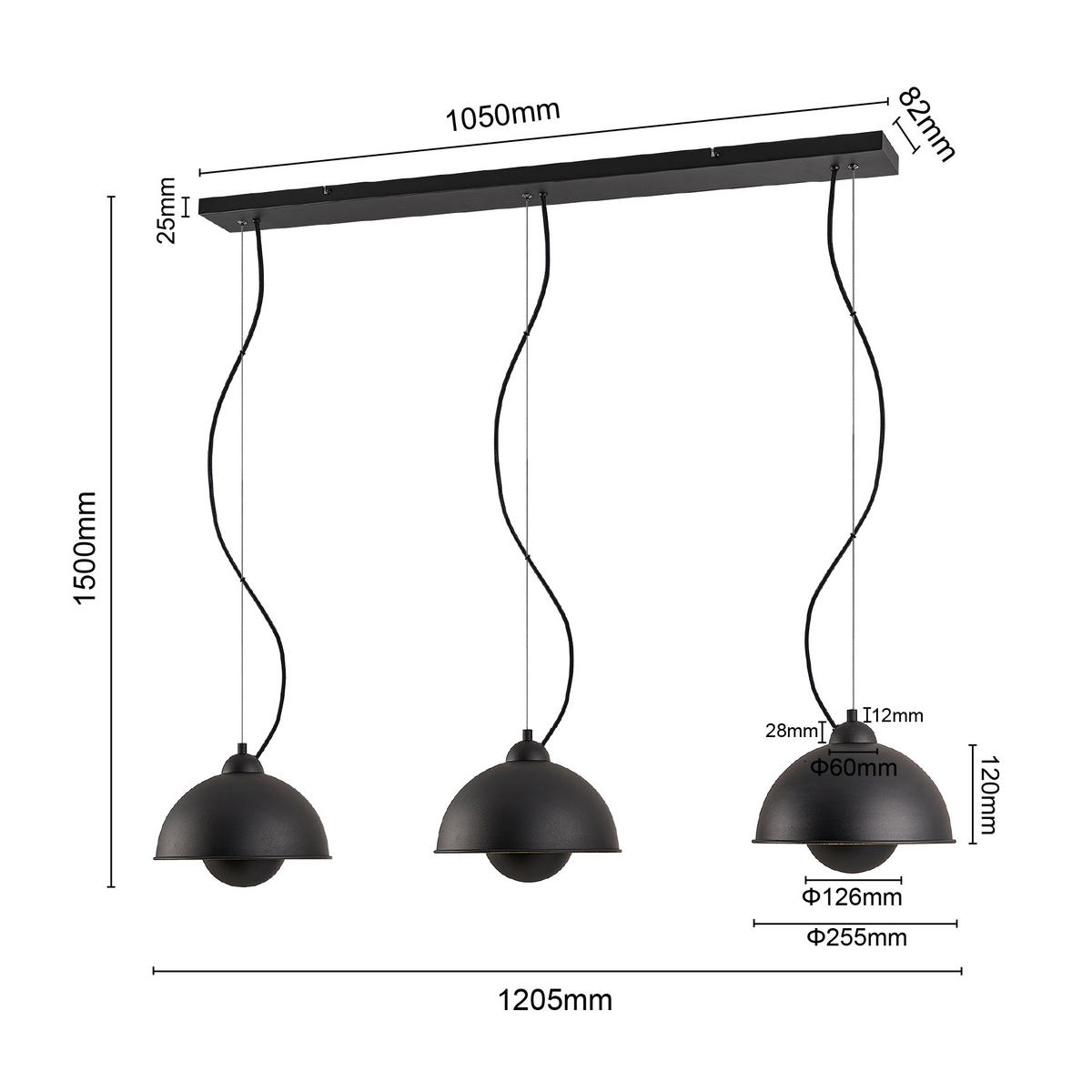 HÄNGELEUCHTE Crosby 120,5/25/150 cm   - Goldfarben/Schwarz, LIFESTYLE, Metall (120,5/25/150cm) - Marama