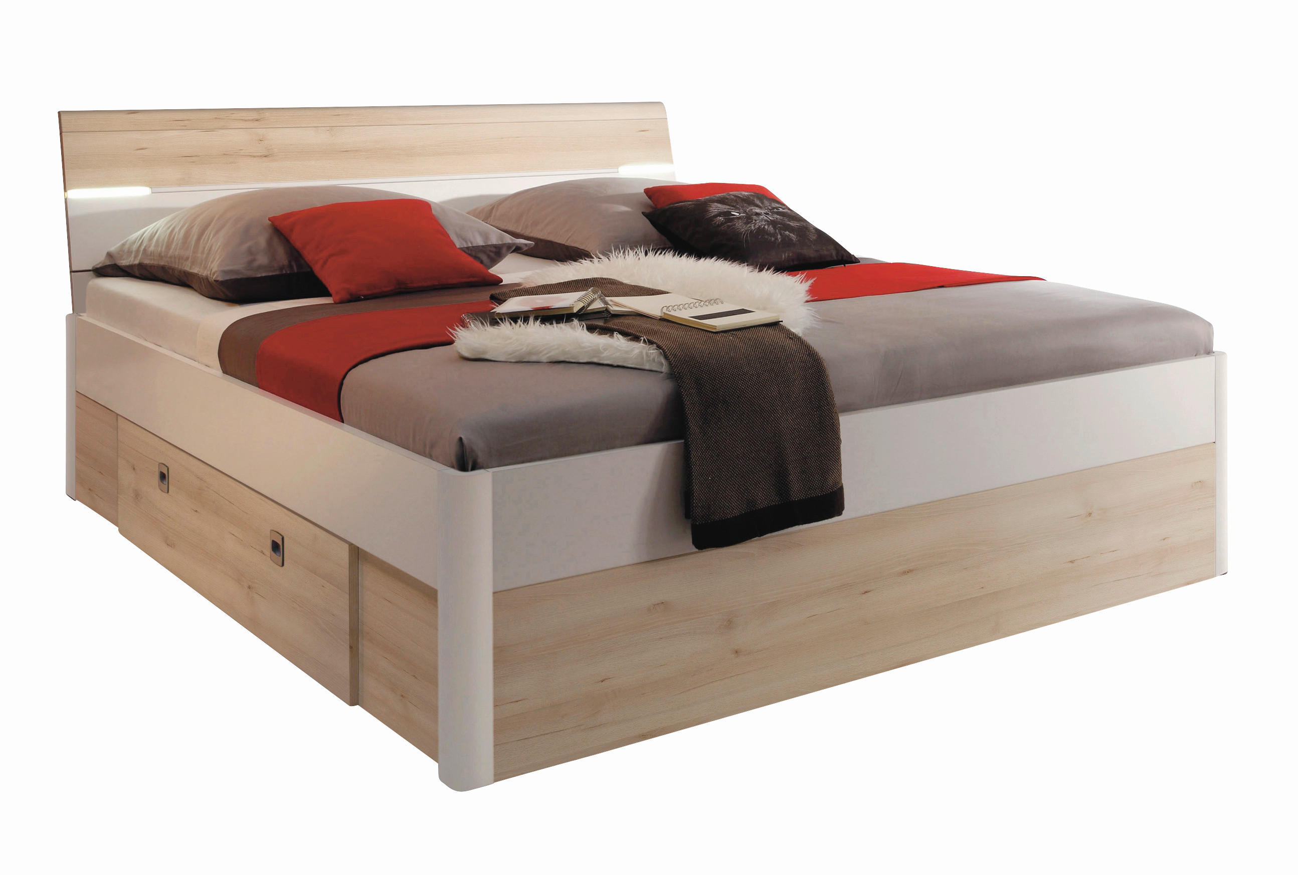 STAURAUMBETT 180/200 cm,  in Weiß, Buchefarben,  - Buchefarben/Weiß, Design, Holzwerkstoff (180/200cm) - Ti'me