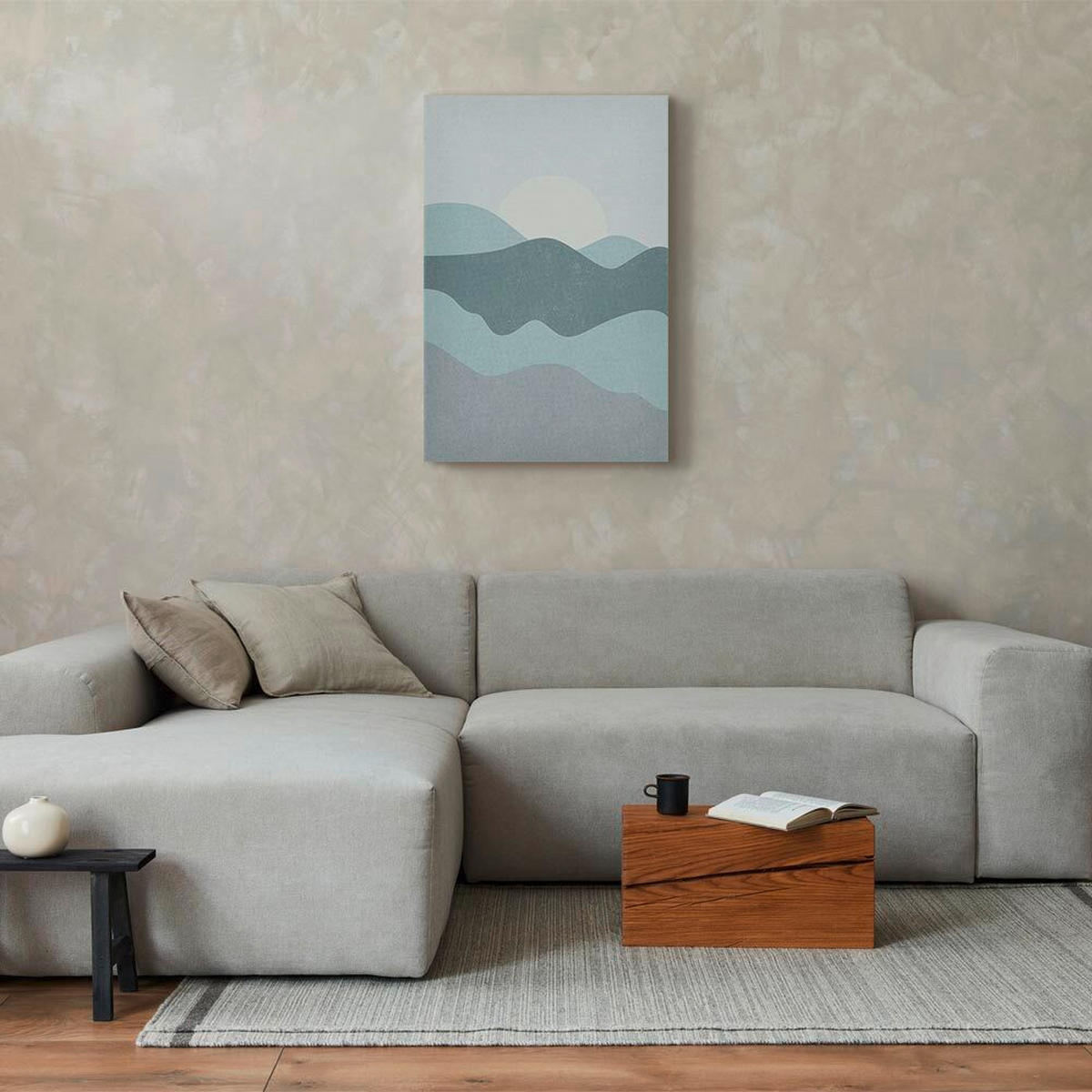 LEINWANDBILD Landschaft & Natur, Abstraktes, Berge 60/90/1.2 cm  - Blaugrau/Hellgrau, Basics, Holz/Textil (60/90/1.2cm) - artgeist