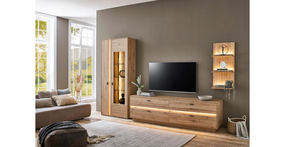 WOHNWAND  in Eiche Artisan  308,6/206/50 cm  - Anthrazit/Eiche Artisan, KONVENTIONELL, Glas/Holzwerkstoff (308,6/206/50cm) - Xora