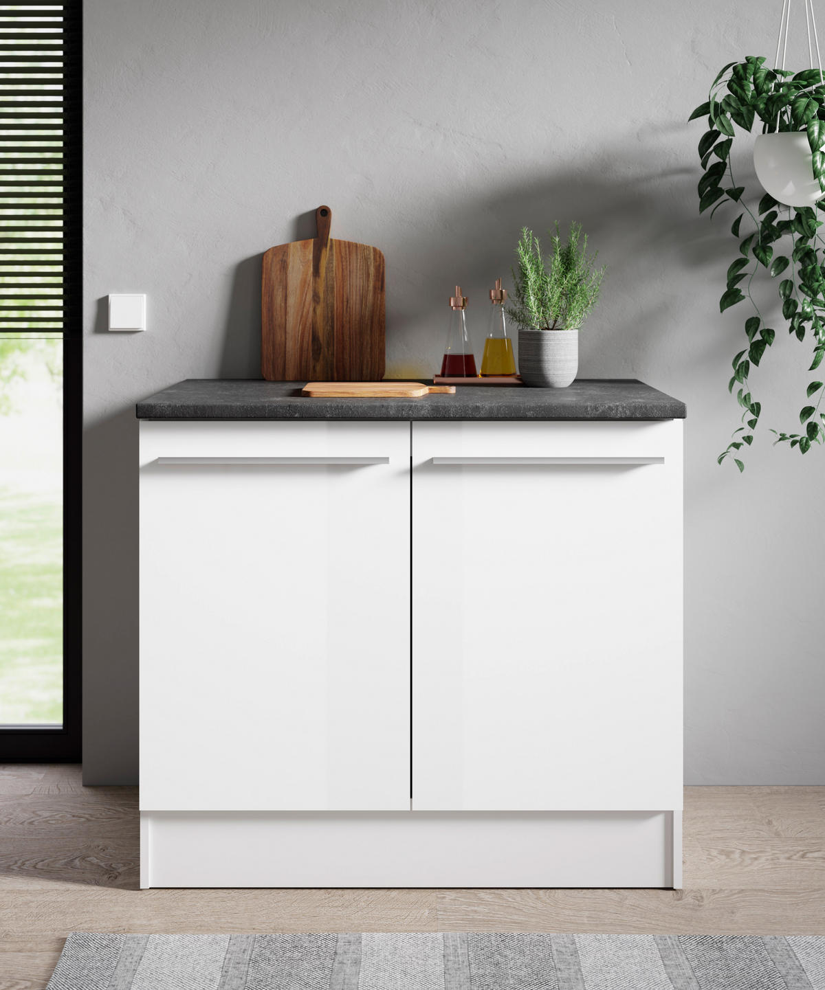 SPÜLENUNTERSCHRANK 100/90/60 cm  in Weiß, Weiß Hochglanz  - Weiß Hochglanz/Silberfarben, Design, Holzwerkstoff/Kunststoff (100/90/60cm) - MID.YOU