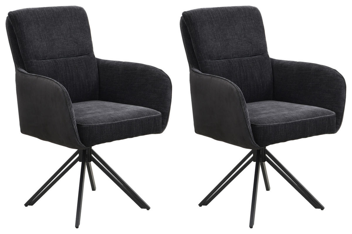 STUHL-SET 2 Stück  in Stahl  - Schwarz, MODERN, Textil/Metall (62/94/70cm) - MID.YOU