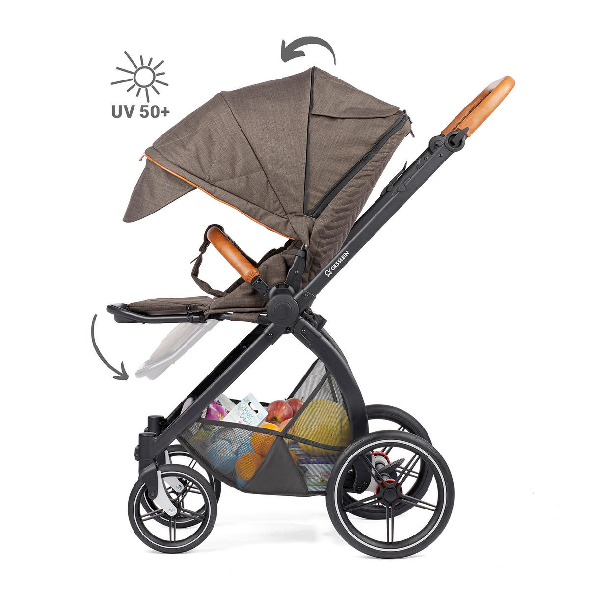 KOMBIKINDERWAGEN FX4 Style Set  - Dunkelbraun/Schwarz, Basics, Textil/Metall (57/129/100cm) - Gesslein