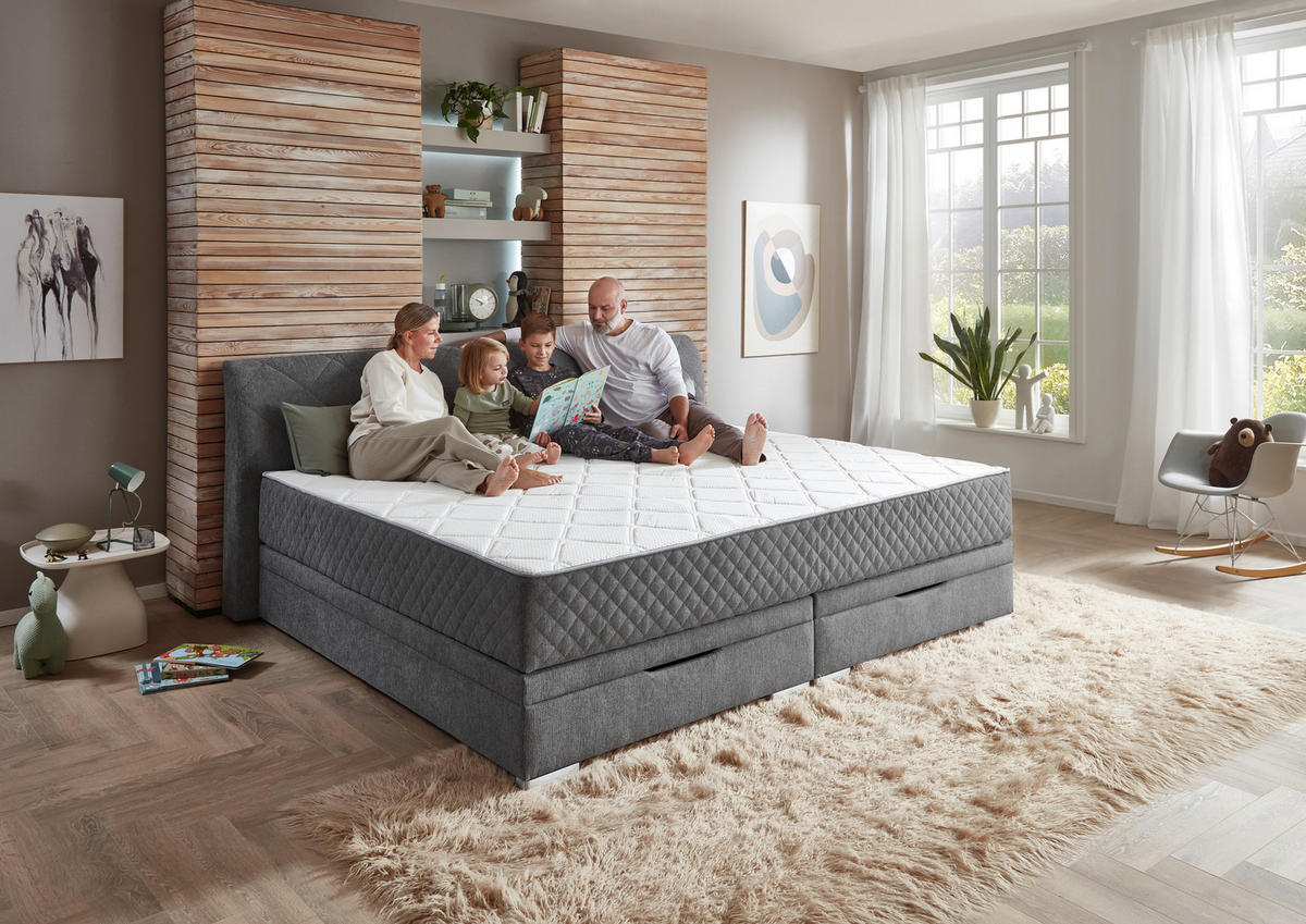 FAMILIENBETT - Chromfarben/Anthrazit, KONVENTIONELL, Kunststoff/Textil (240/200cm) - Boxxx