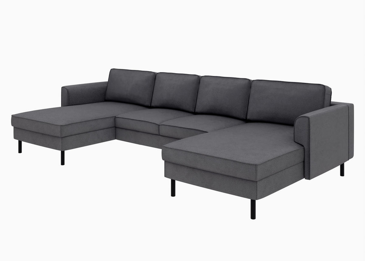 WOHNLANDSCHAFT Anthrazit Struktur  - Anthrazit/Schwarz, MODERN, Textil/Metall (161/306/161cm) - Trendmanufaktur