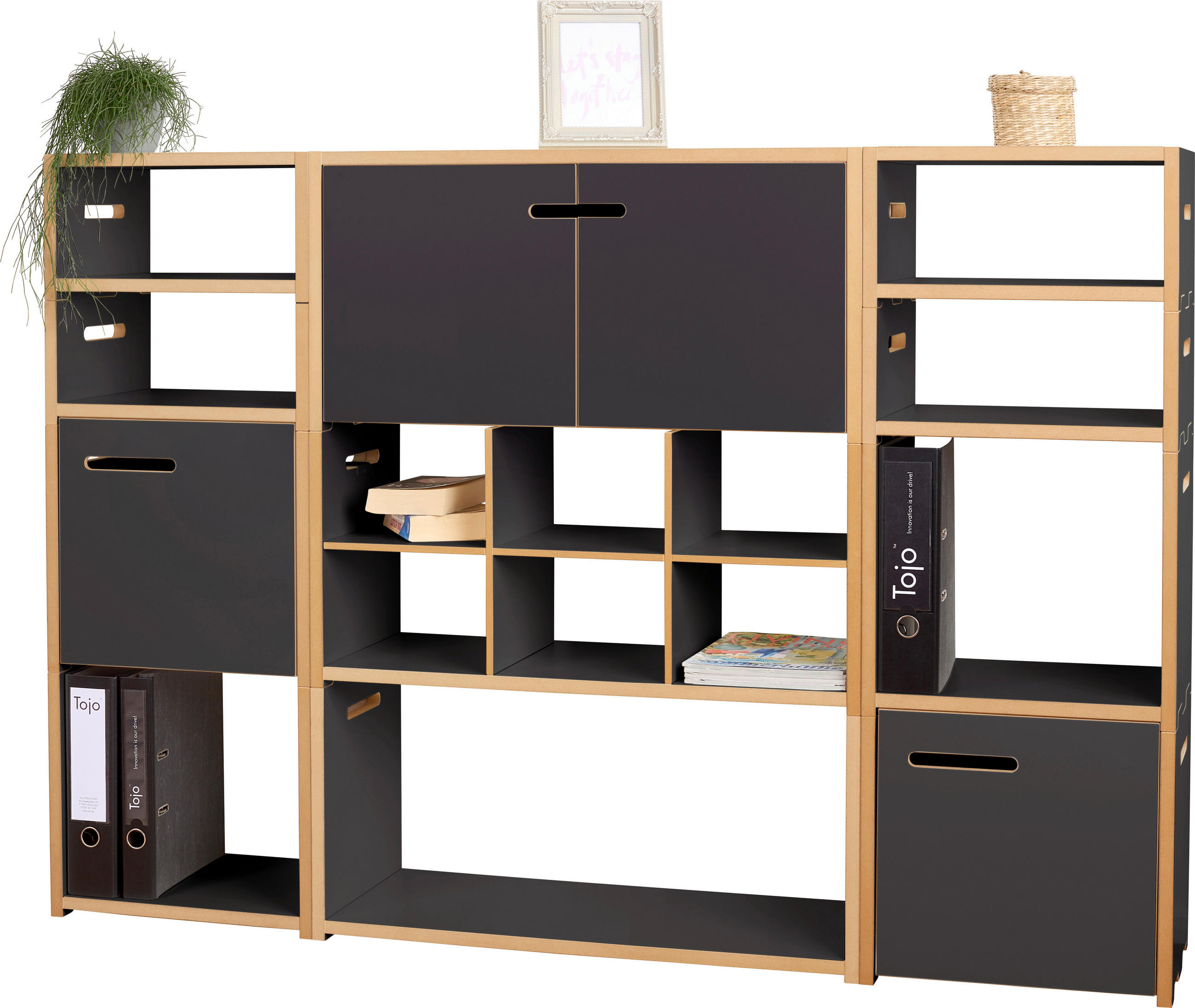 REGAL Buchefarben, Anthrazit  - Anthrazit/Buchefarben, MODERN, Holzwerkstoff (156/108,7/32cm) - Tojo