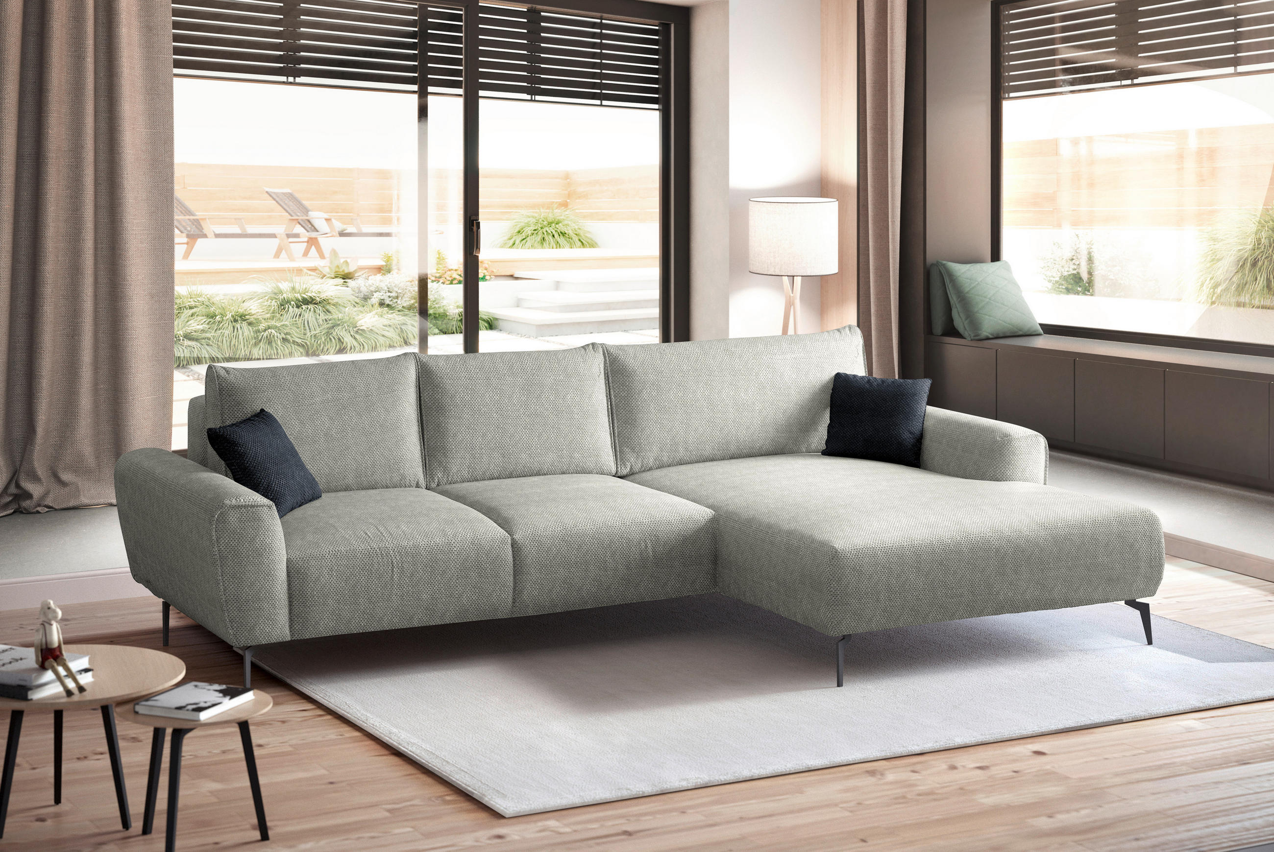 ECKSOFA in Webstoff Kaschmir  - Kaschmir/Schwarz, Design, Textil/Metall (272/170cm) - Welnova