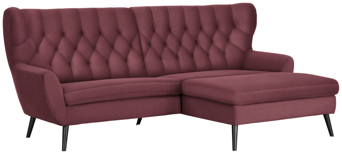 ECKSOFA in Mikrofaser Weinrot  - Weinrot/Schwarz, Design, Holz/Textil (237/165cm) - Stylife