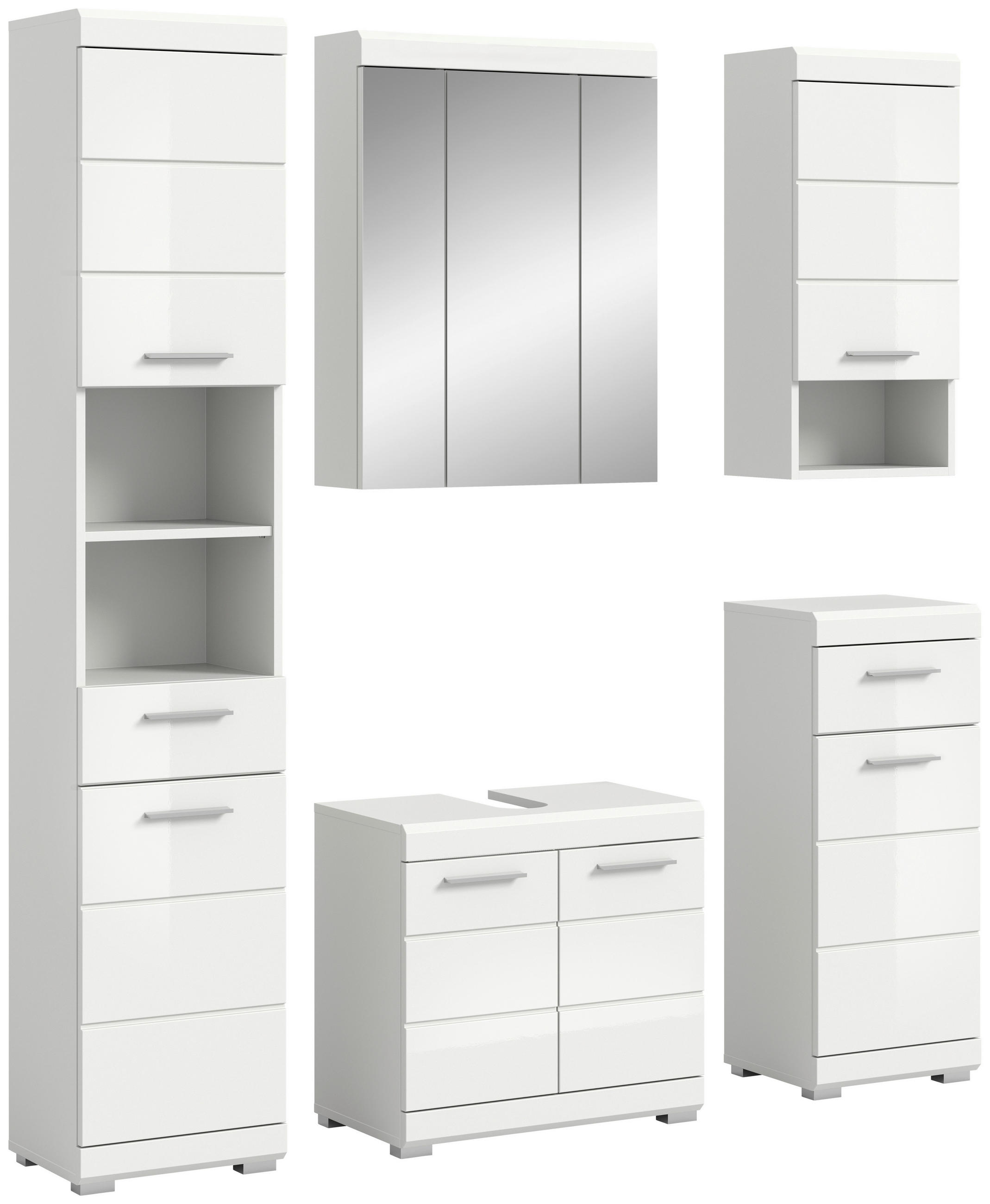 BADEZIMMER 5-teilig  in 134 cm  - Weiß Hochglanz/Silberfarben, MODERN, Glas/Holzwerkstoff (134cm) - MID.YOU
