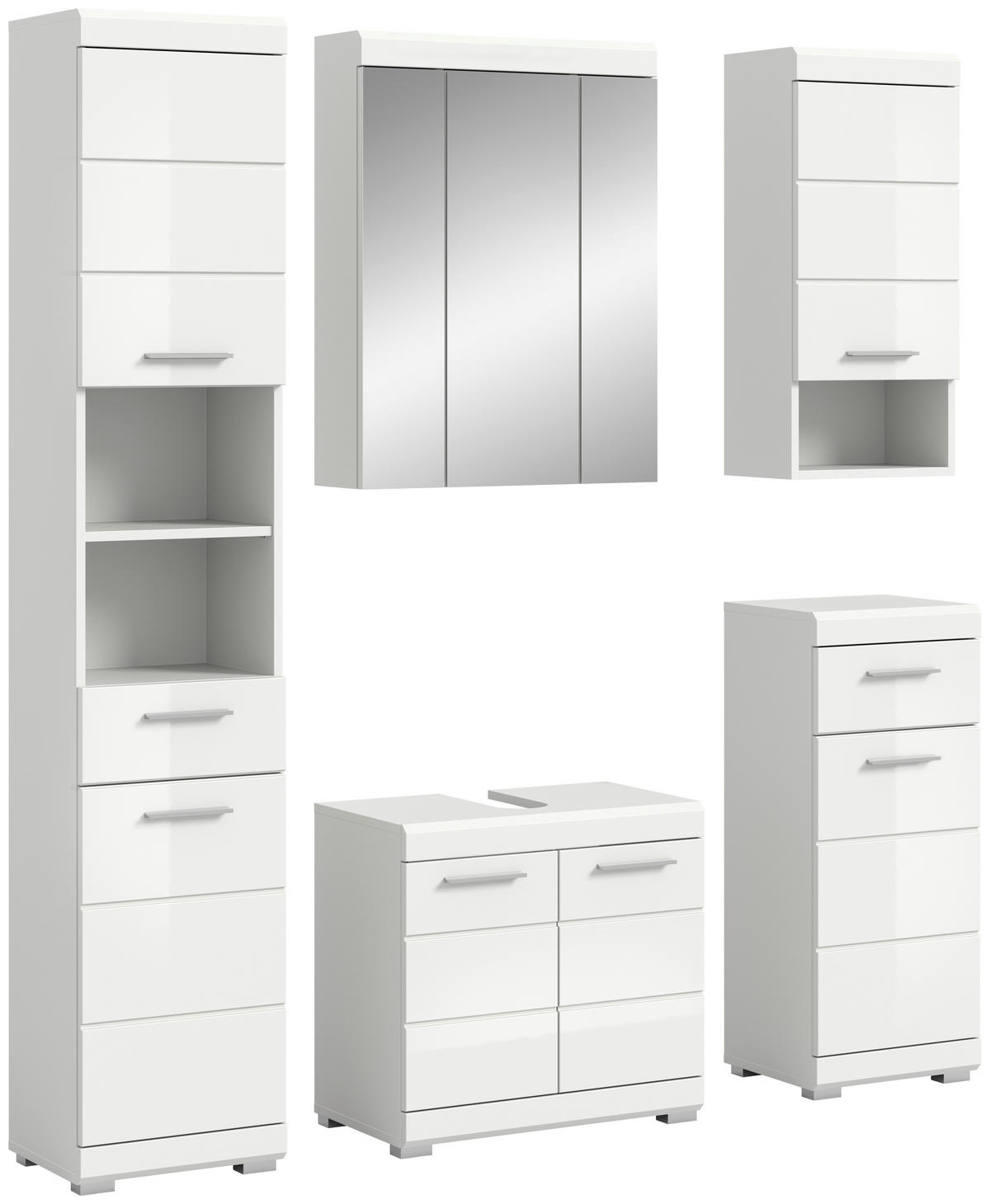 BADEZIMMER 5-teilig  in 134 cm  - Weiß Hochglanz/Silberfarben, MODERN, Glas/Holzwerkstoff (134cm) - MID.YOU
