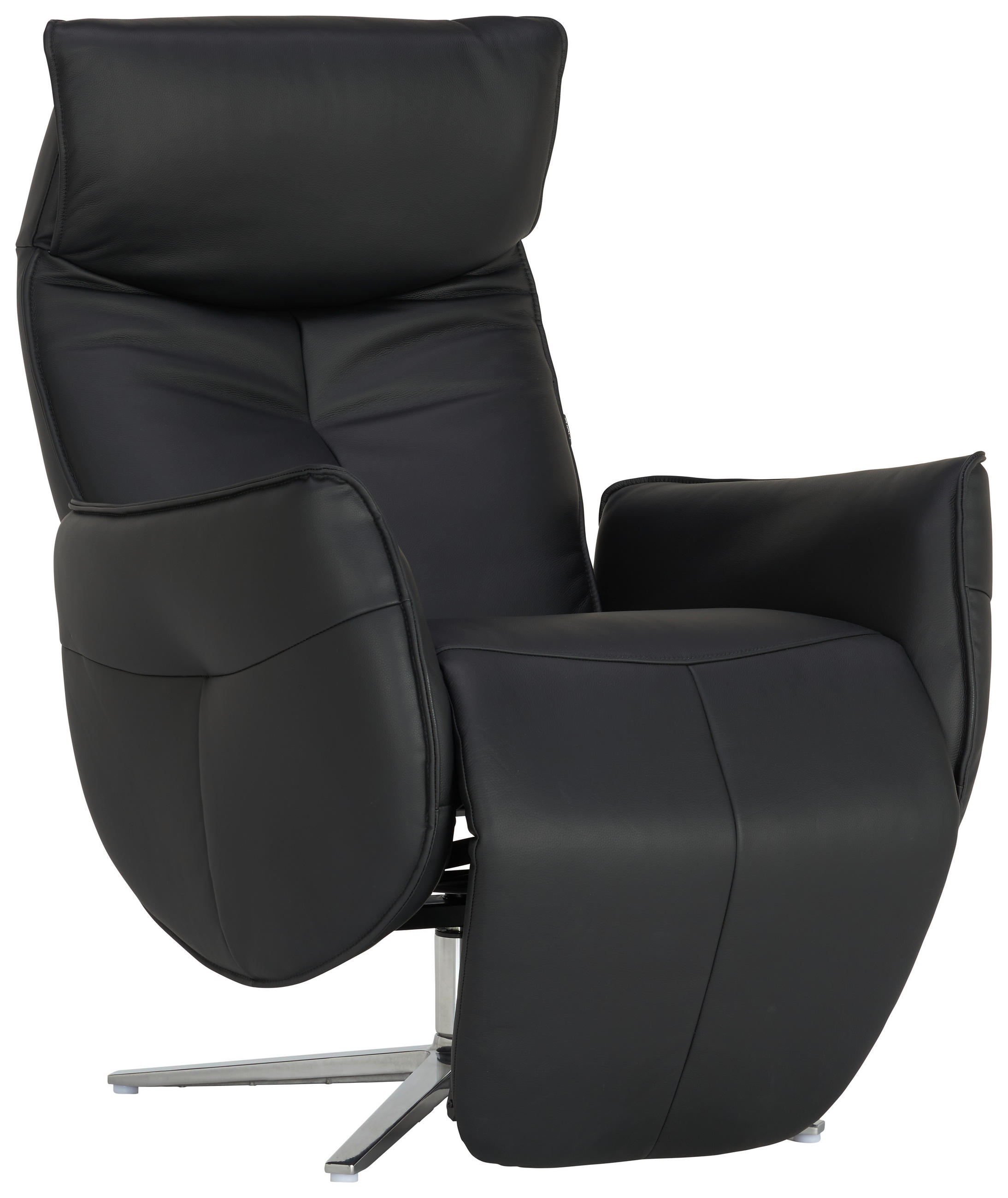 RELAXSESSEL Lederlook Kombination Echtleder/Lederlook Relaxfunktion, Kopfteilverstellung, Fußteilverstellung    - Schwarz/Alufarben, Design, Leder/Textil (83/114/85cm) - Xora