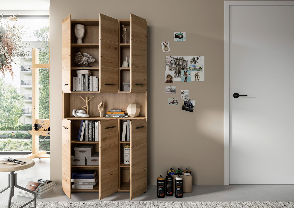 HÖGSKÅP  - ek Artisan/svart, Basics, trämaterial/plast (90/185/30cm) - MID.YOU