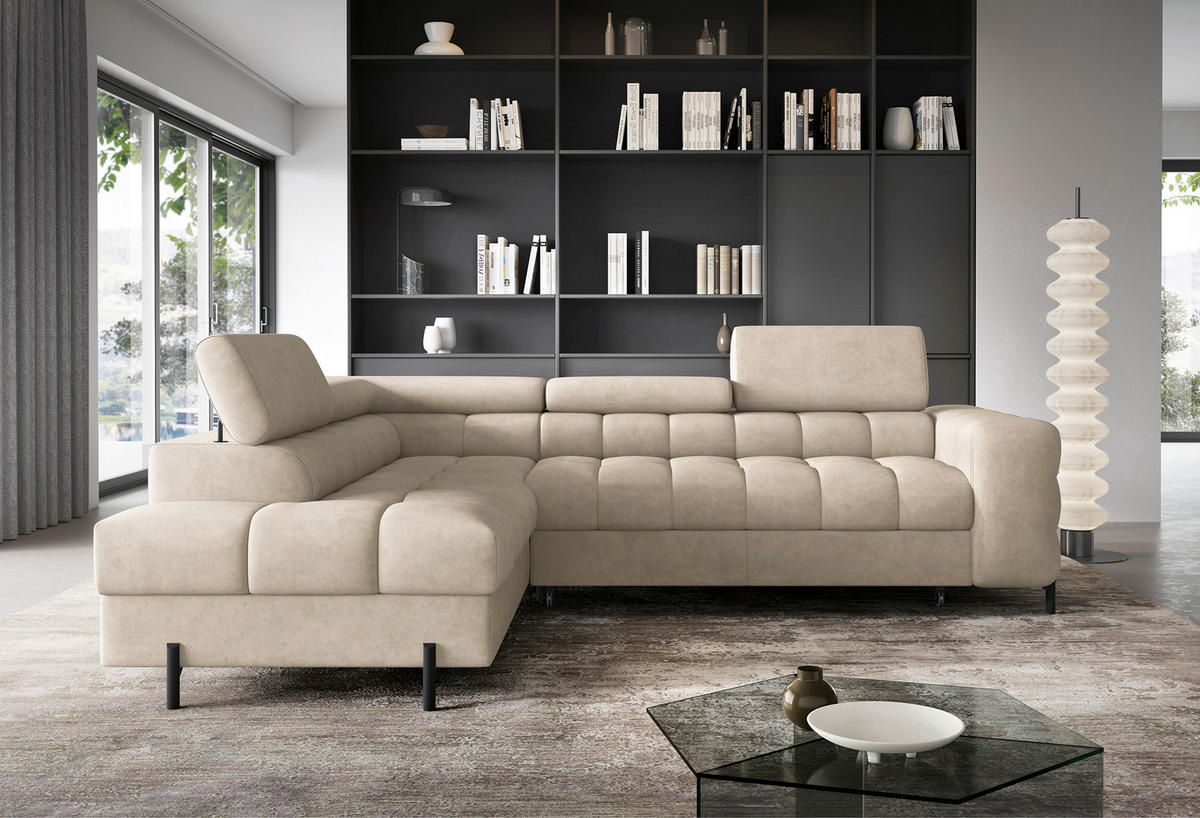 ECKSOFA FERUCCE in Chenille Beige  200/276 cm  - Beige/Schwarz, Design, Textil/Metall (200/276cm) - MID.YOU
