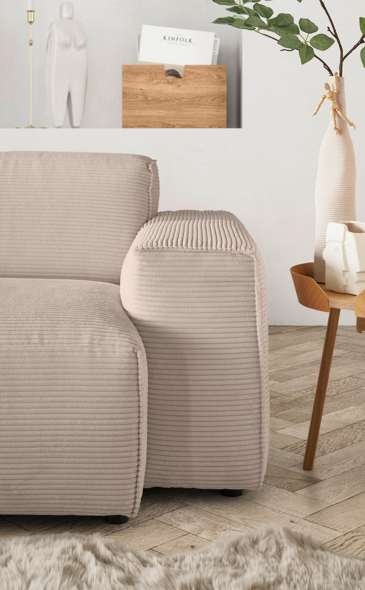 ECKSOFA in Cord Taupe  - Taupe/Schwarz, Design, Kunststoff/Textil (189/300cm) - Pure Home Lifestyle