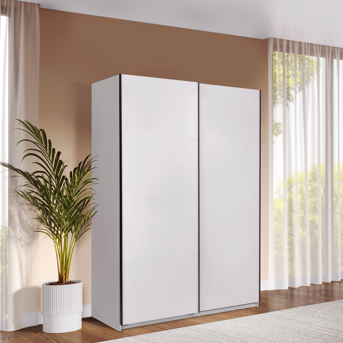 SCHIEBETÜRENSCHRANK 150/211,5/61,5 cm 2-türig Weiß  - Schwarz/Weiß, MODERN, Holzwerkstoff/Metall (150/211,5/61,5cm) - MID.YOU