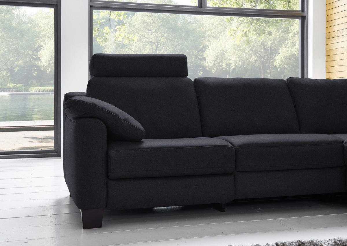 ECKSOFA in Echtleder Schwarz  259/235 cm  - Eichefarben/Schwarz, Design, Leder/Holz (259/235cm) - Valdera