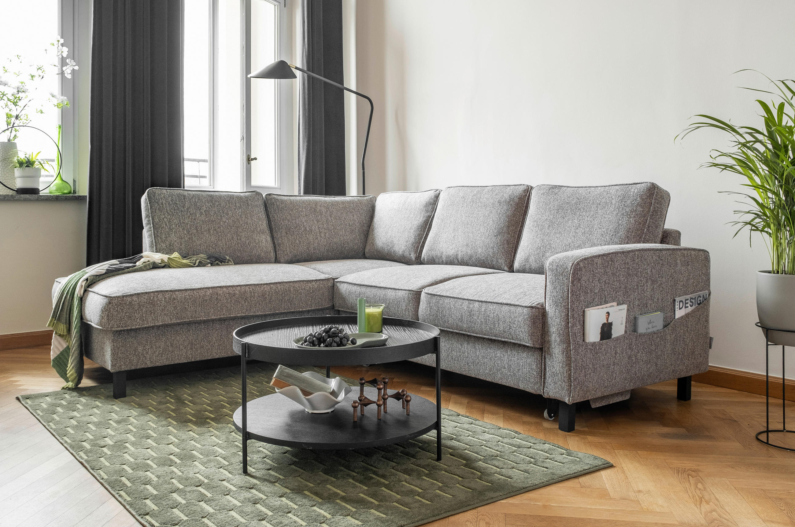 ECKSOFA in Struktur Grau  - Schwarz/Grau, Holz/Textil (198/233cm) - MID.YOU