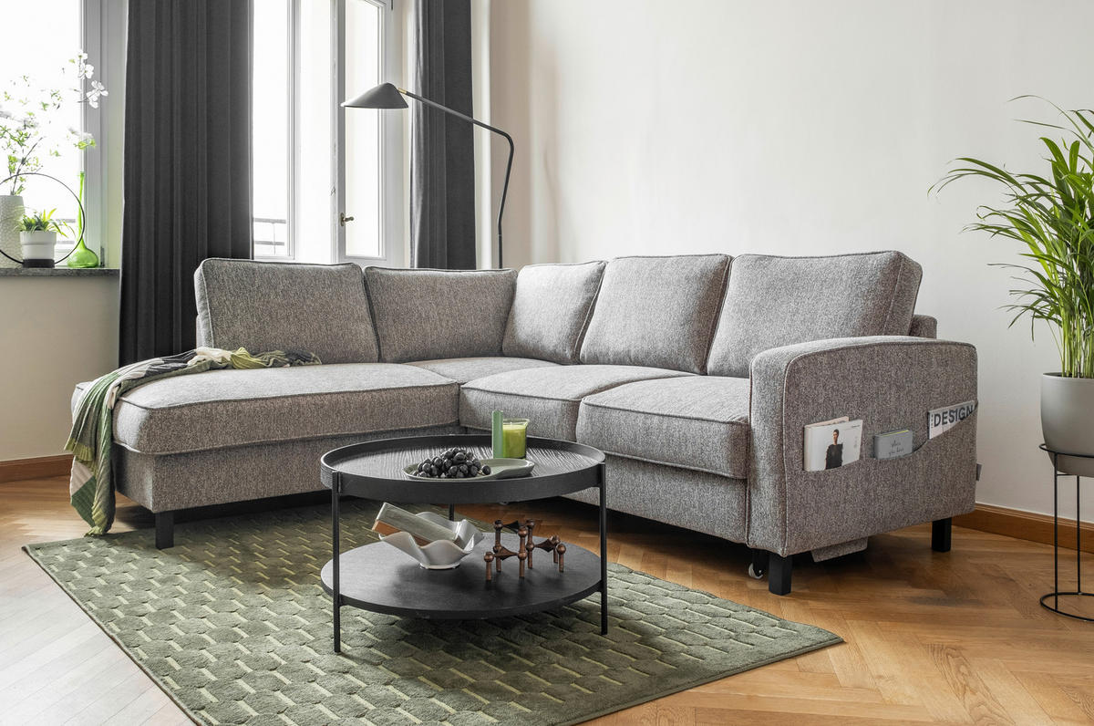 ECKSOFA in Struktur Grau  - Schwarz/Grau, Holz/Textil (198/233cm) - MID.YOU