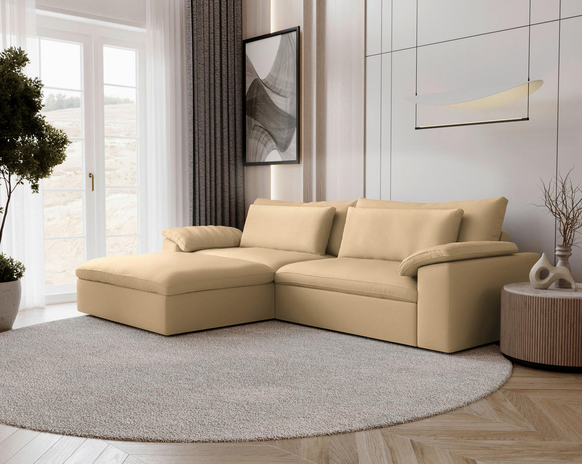 ECKSOFA  Chenille Beige  - Beige/Schwarz, Modern, Kunststoff/Textil (198/306cm) - Carryhome