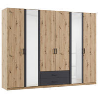 KLEIDERSCHRANK 271/210/54 cm 6-türig Grau, Eichefarben, Eiche Artisan  - Eichefarben/Eiche Artisan, KONVENTIONELL, Holzwerkstoff/Kunststoff (271/210/54cm) - Rauch Möbel