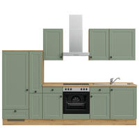 BUCĂTĂRIE FĂRĂ ELECTROCASNICE  - verde/culoare lemn stejar, Modern, metal/material pe bază de lemn (300cm) - Nobilia