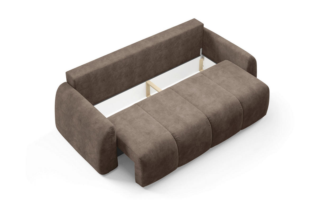 SCHLAFSOFA GERONIMO in Velours Braun  - Schwarz/Braun, Design, Kunststoff/Textil (252/93/167cm) - Livetastic