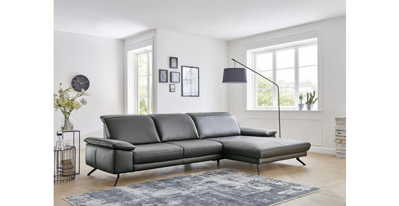 ECKSOFA Anthrazit Echtleder  - Anthrazit/Schwarz, Design, Leder/Metall (193/332cm) - Dieter Knoll