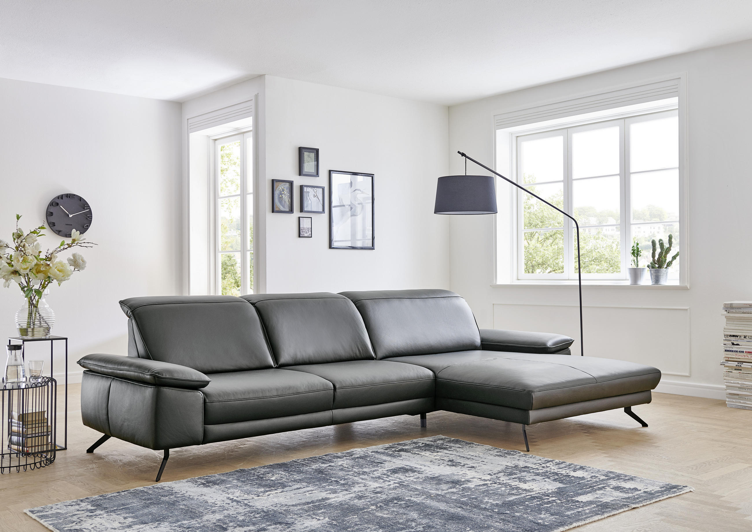 ROHOVÁ SEDAČKA, kůže, antracitová - černá/antracitová, Design, kov/kůže (193/332cm) - Dieter Knoll