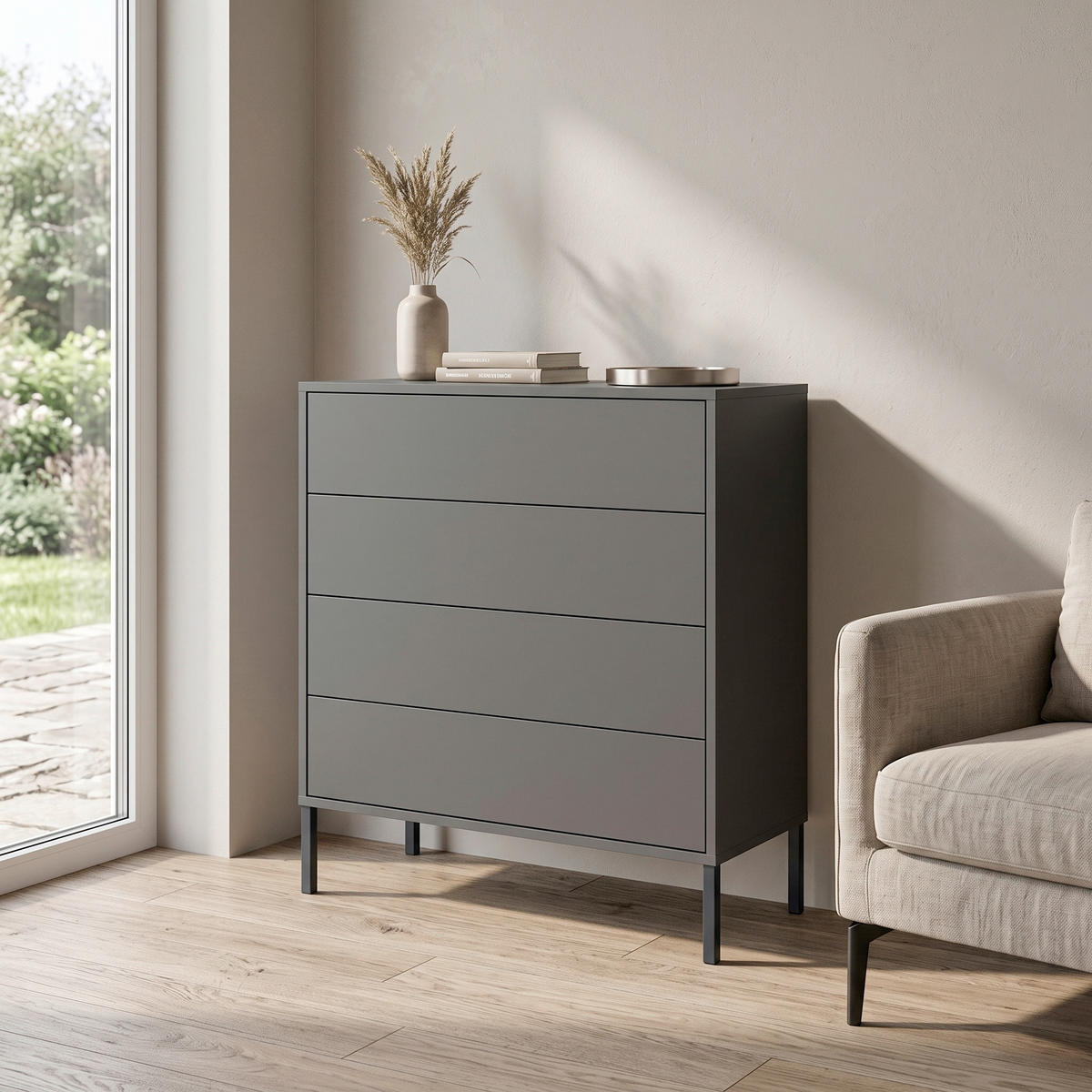 KOMMODE Mailand Typ 3 + MF, 79/86/33 cm, 4 Schublade(n)  - Anthrazit, MODERN, Holzwerkstoff/Metall (79/86/33cm) - MID.YOU
