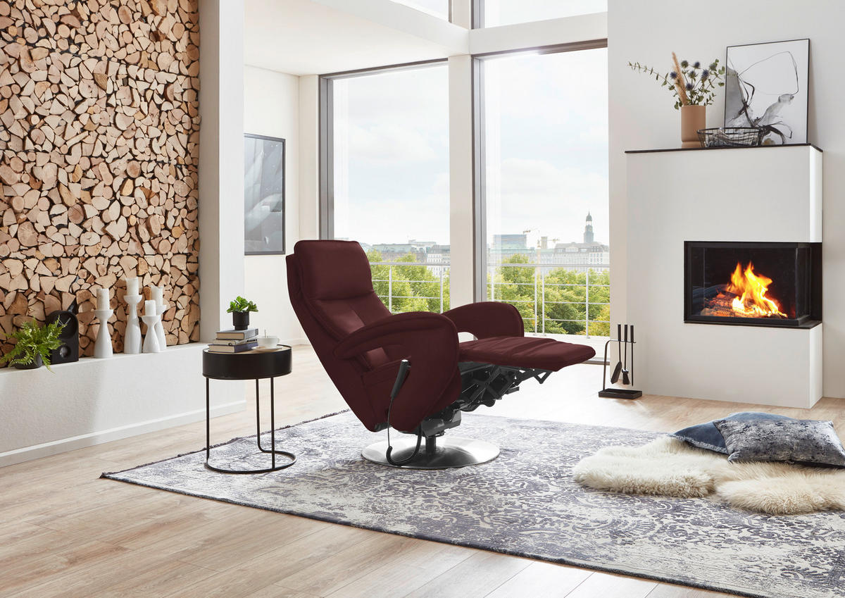 RELAXSESSEL in Leder Beere  - Chromfarben/Beere, Design, Leder/Metall (77/110/87cm) - Valdera
