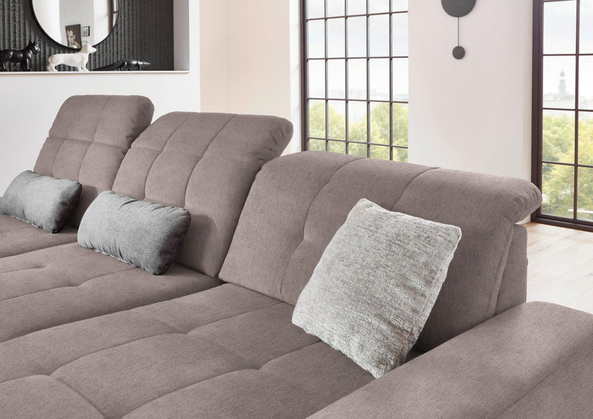 ECKSOFA in Flachgewebe Silberfarben  - Silberfarben/Schwarz, Design, Textil/Metall (309/190cm) - Beldomo Style