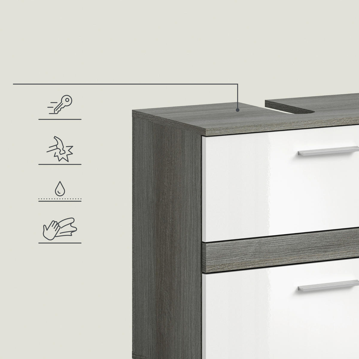 BADEZIMMER 3-teilig  in 165 cm  - Weiß Hochglanz/Silberfarben, Trend, Glas/Holzwerkstoff (165cm) - MID.YOU