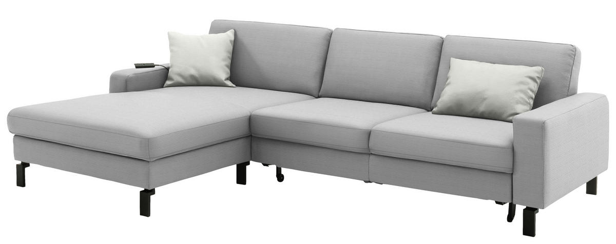 ECKSOFA Cord Hellgrau  - Hellgrau/Schwarz, Design, Textil/Metall (185/298cm) - Pure Home Lifestyle