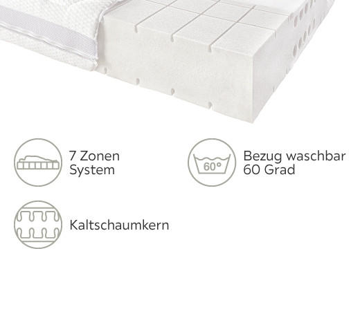 KALTSCHAUMMATRATZE 90/190 cm Höhe ca. 20 cm  - Weiß, Basics, Textil (90/190cm) - Novel
