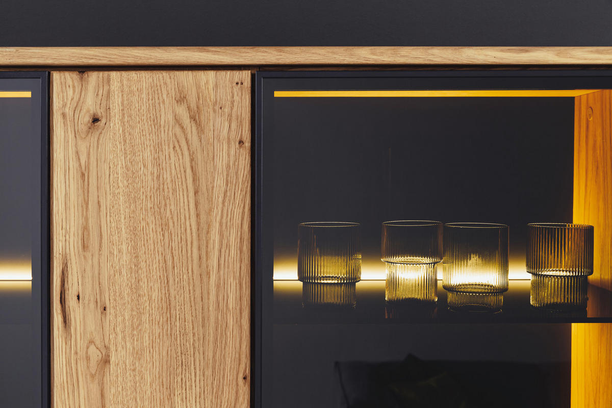 VITRINE in furniert, teilmassiv Balkeneiche Wildeiche  - Wildeiche/Anthrazit, Design, Glas/Holz (100/186/37cm) - MID.YOU