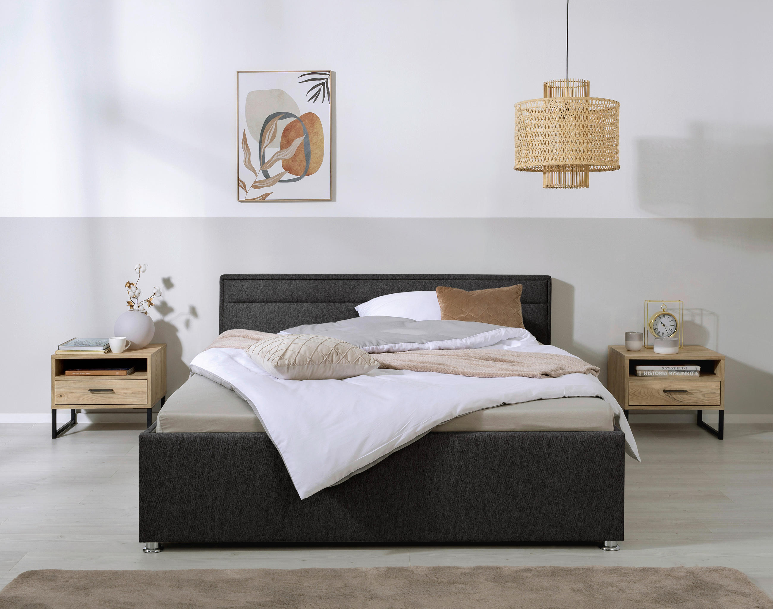 OBLAZINJENA POSTELJA 160 cm   x 200 cm  , les, kovina, umetna masa, tekstil antracit  - antracit, Moderno, kovina/umetna masa (160/200cm) - Livetastic