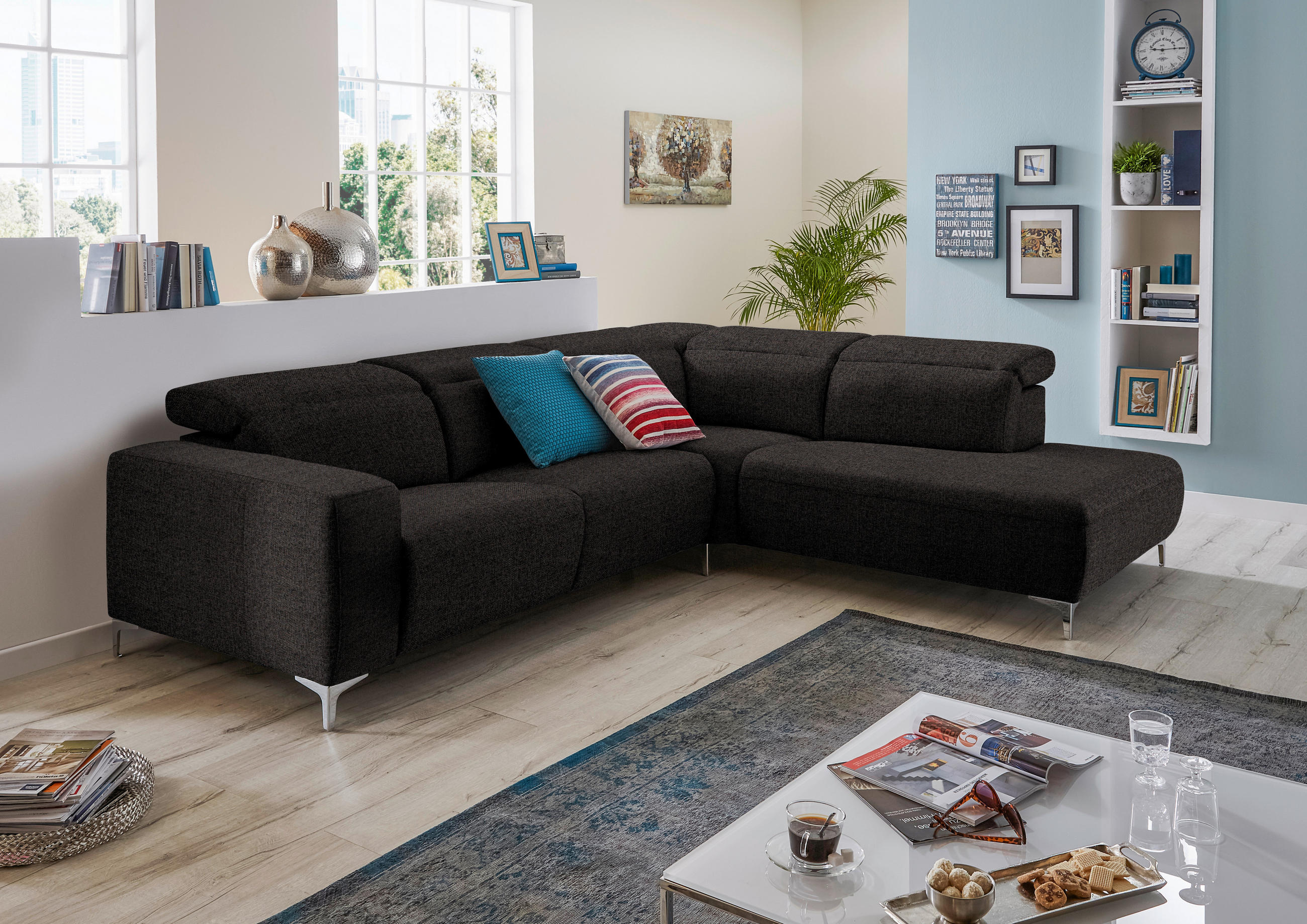 ECKSOFA Dunkelbraun Flachgewebe  - Dunkelbraun, Design, Textil/Metall (238/290cm) - Pure Home Lifestyle