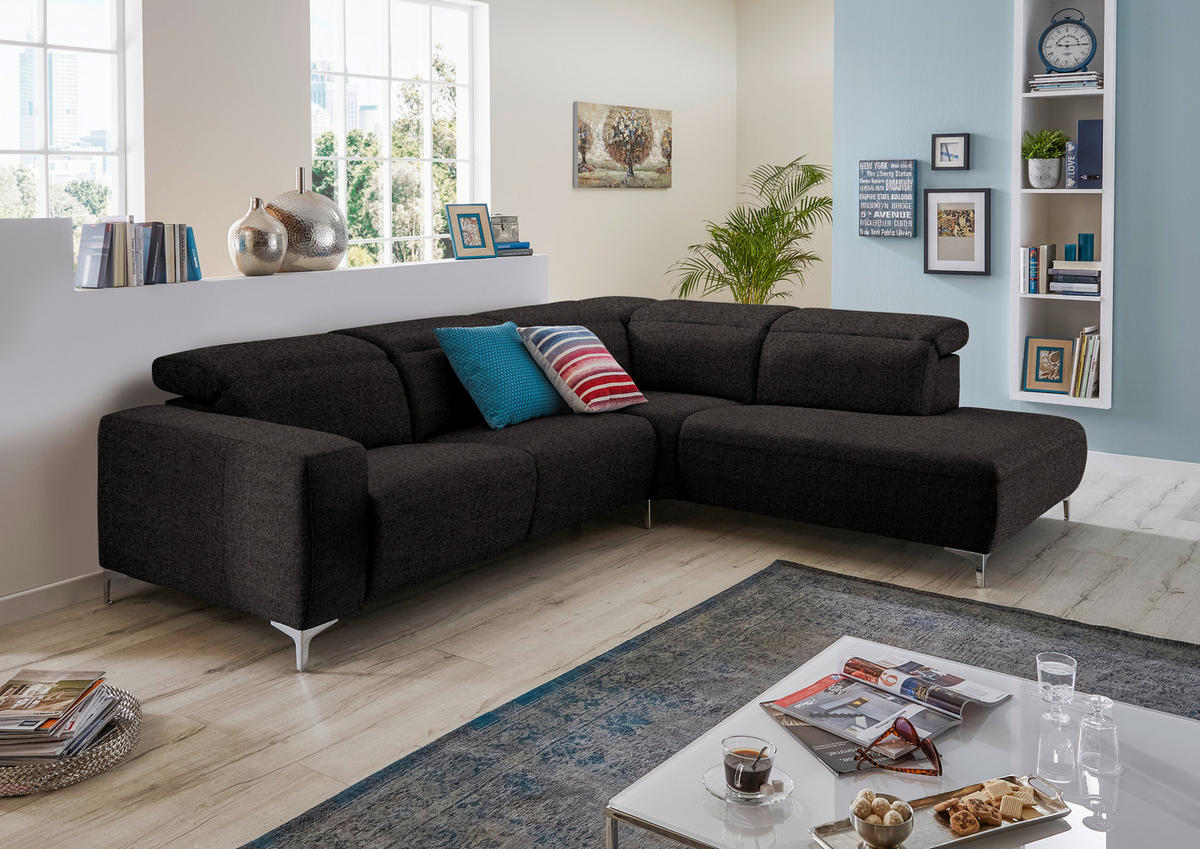 ECKSOFA Dunkelbraun Flachgewebe  - Dunkelbraun, Design, Textil/Metall (238/290cm) - Pure Home Lifestyle