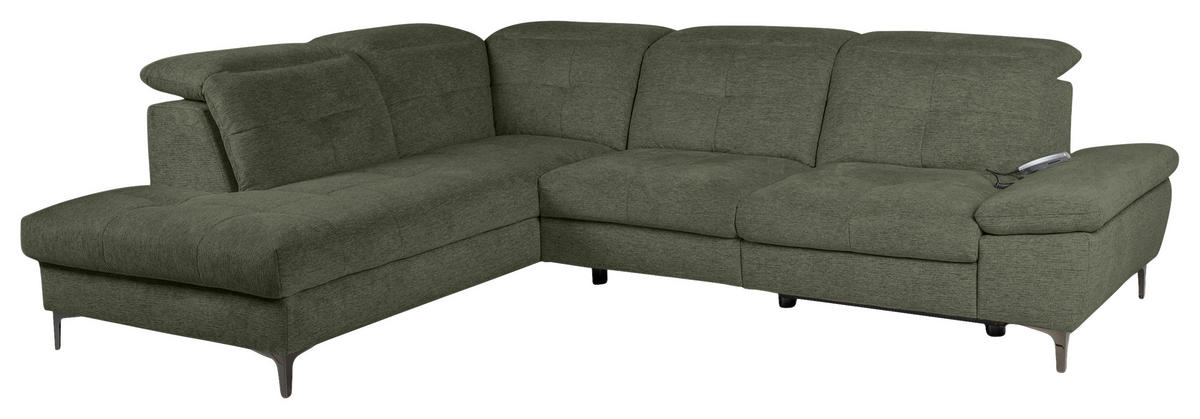 ECKSOFA Dunkelgrün Webstoff  - Dunkelgrün/Schwarz, KONVENTIONELL, Textil/Metall (225/288cm) - Carryhome