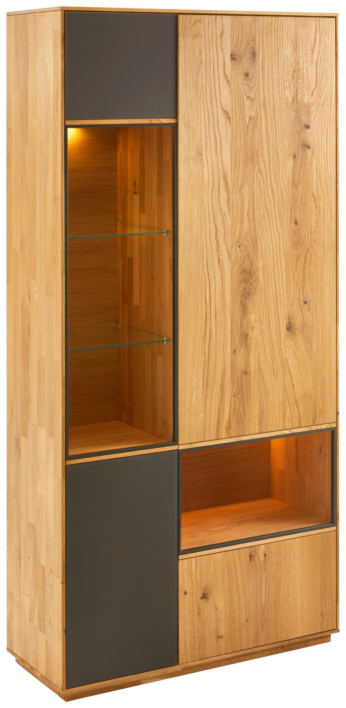 VITRINE in massiv Wildeiche Anthrazit, Eichefarben von Waldwelt