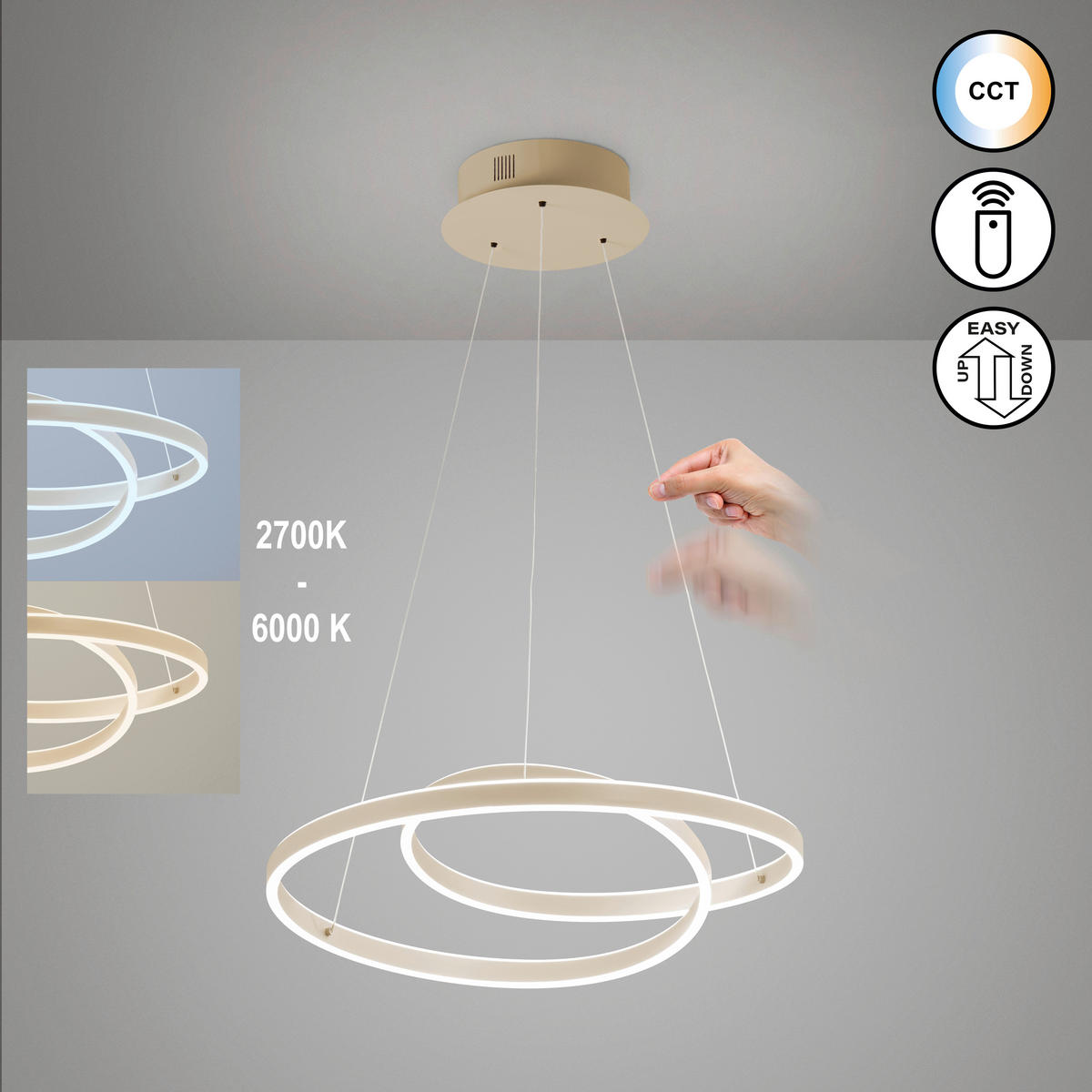 LED-PENDELLEUCHTE Silivio 61/180 cm   - Sandfarben, LIFESTYLE, Metall (61/180cm) - Fischer & Honsel